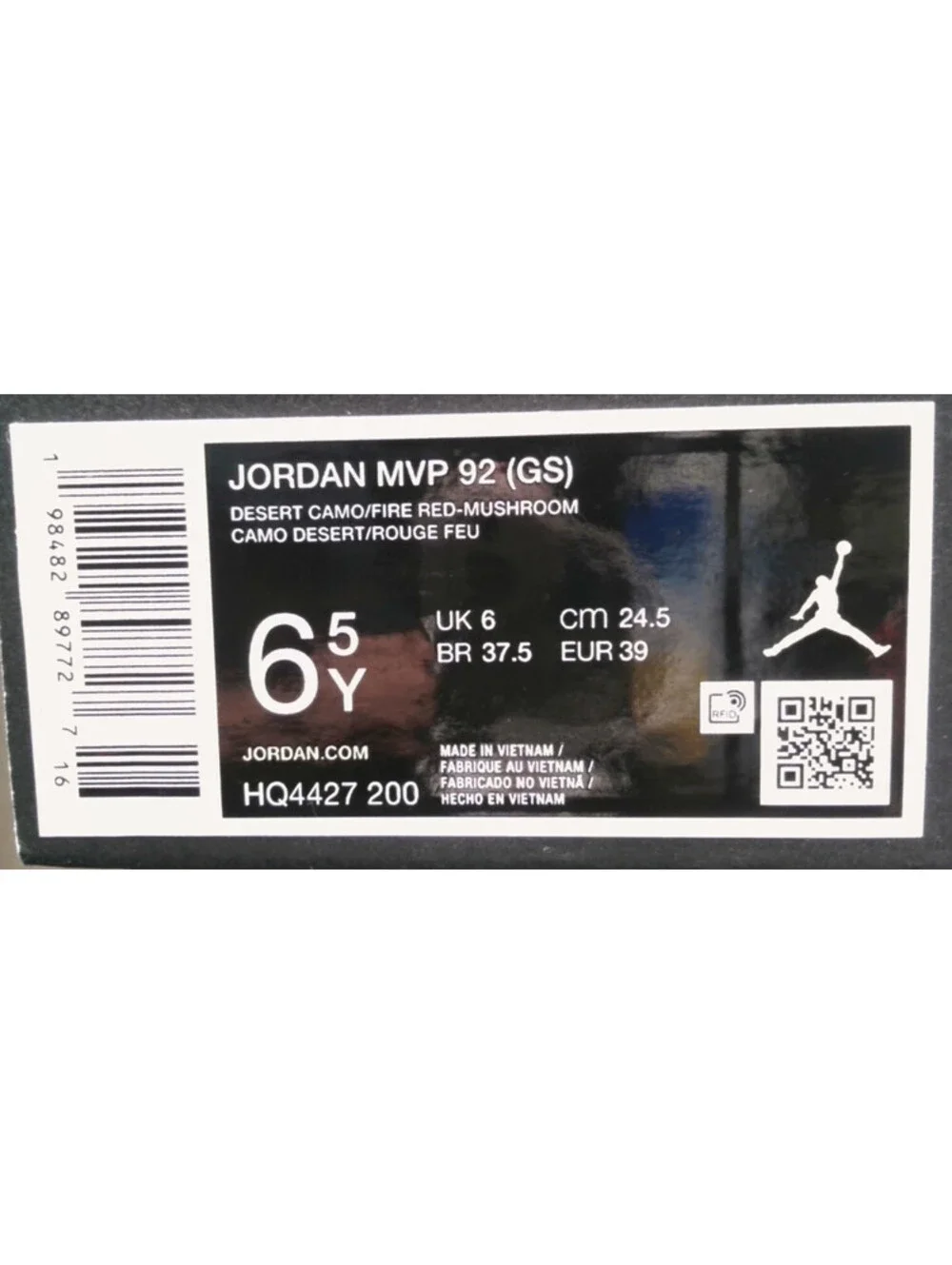 Size 6.5 Youth - Air Jordan MVP 92 (GS) Desert Camo/Fire Red-Mushroom
